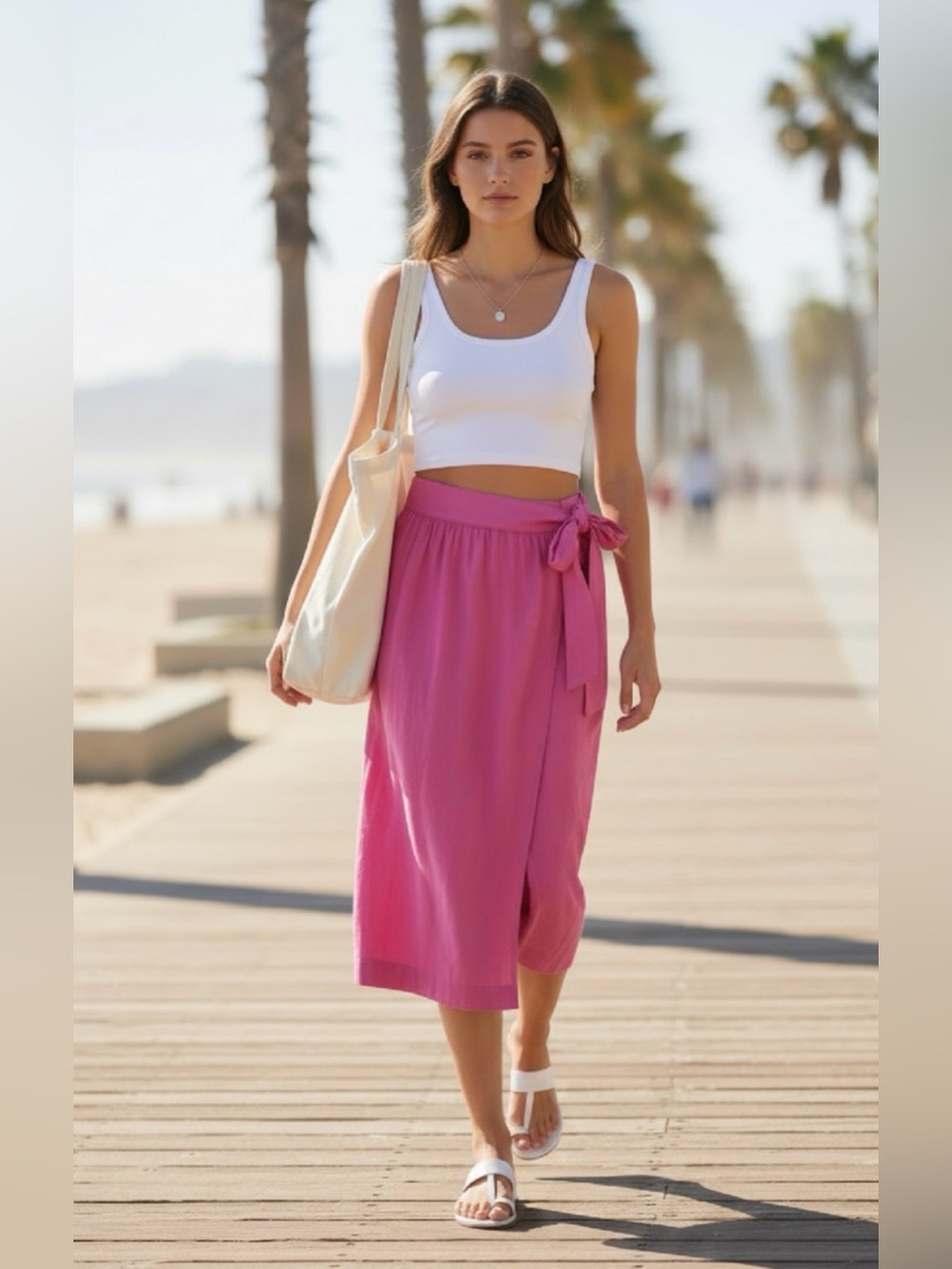 A NEW DAY Linen Blend A-Line Wrap Cross Over Skirt Side Tie